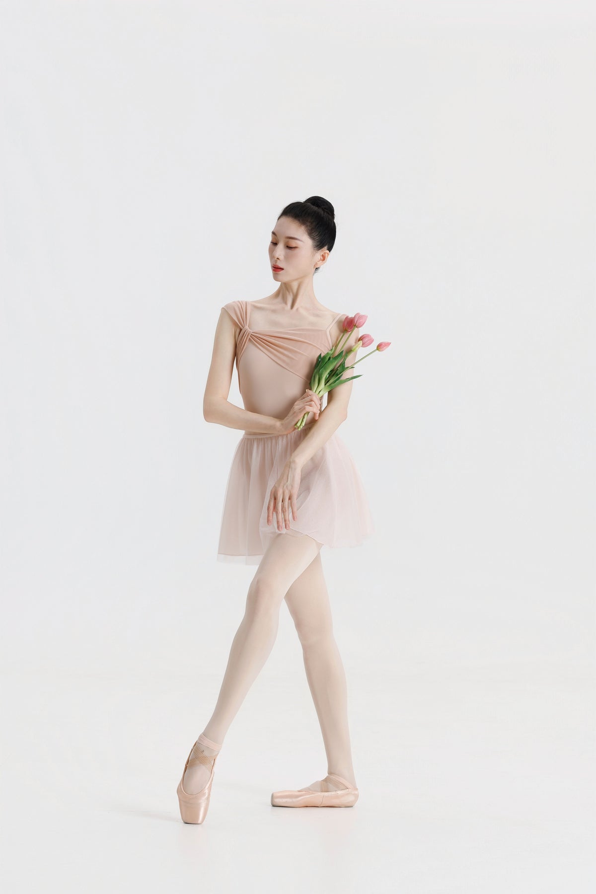 Peach Pink Asymmetric Strap Ballet Leotard product image 1